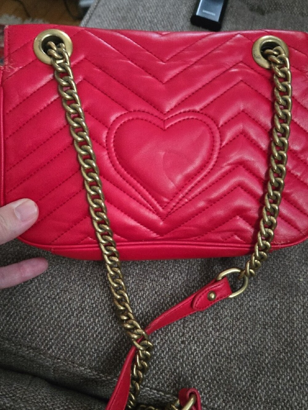 Gucci Red Matelassé GG Shoulder Bag with Gold Chain - Picture 9 of 9